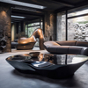Mesa de té con muebles artísticos de acero inoxidable