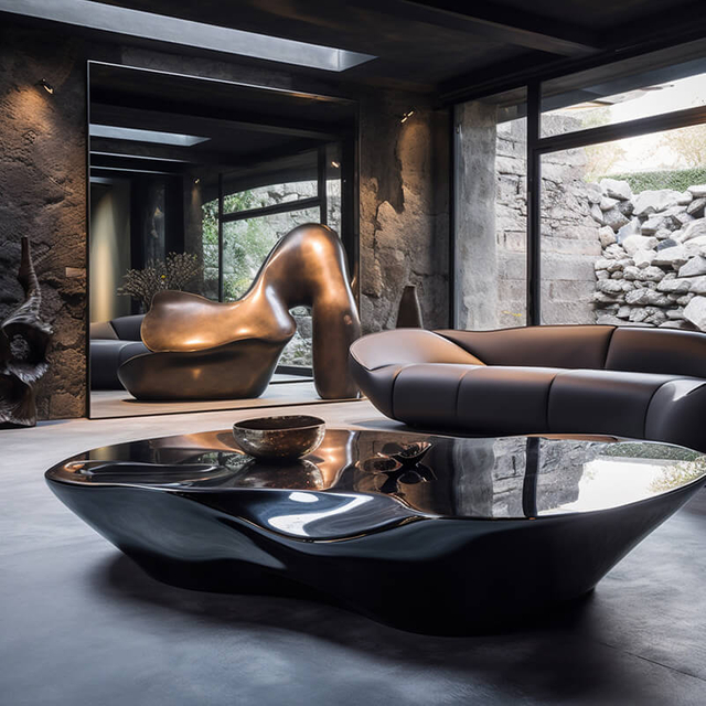 Mesa de té con muebles artísticos de acero inoxidable