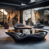 Mesa de té con muebles artísticos de acero inoxidable