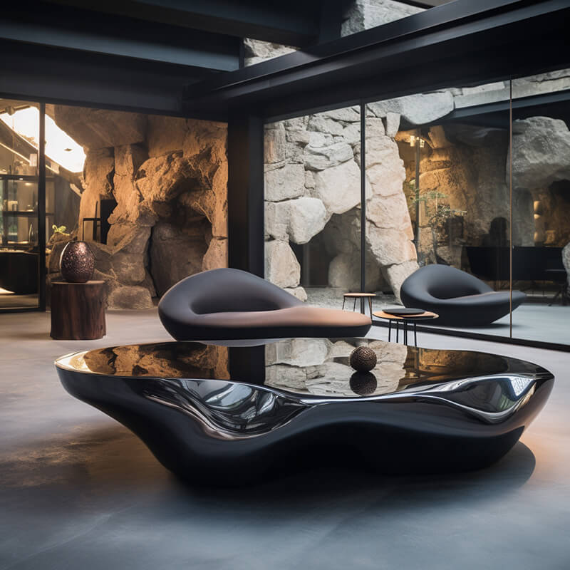 Mesa de té con muebles artísticos de acero inoxidable