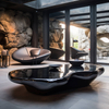 Mesa de té con muebles artísticos de acero inoxidable