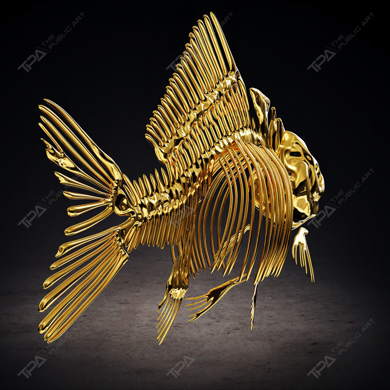 Escultura de esqueleto de pez de acero inoxidable