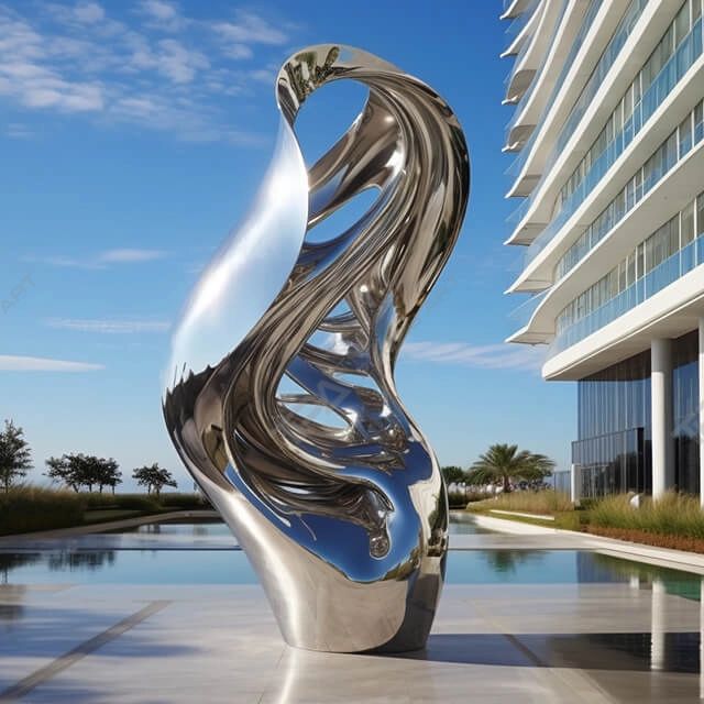 Escultura de acero inoxidable para exteriores con pulido de espejos
